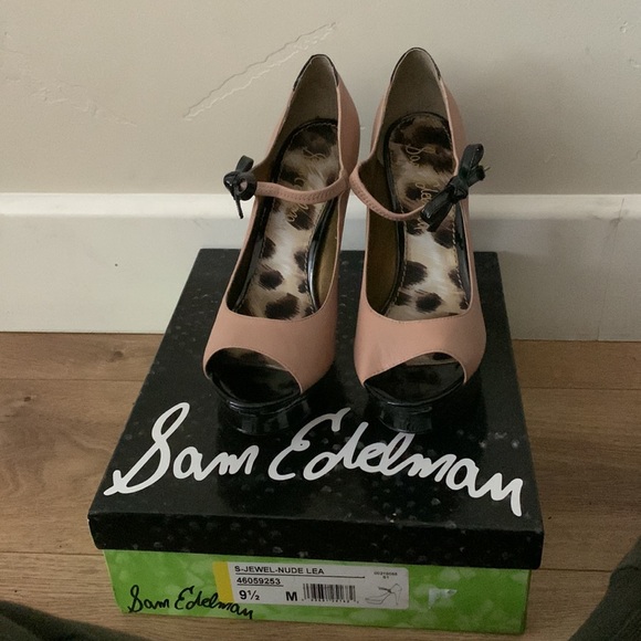 New SAM EDELMAN Jewel Bow Peep Toe Heel Nude - Picture 3 of 8